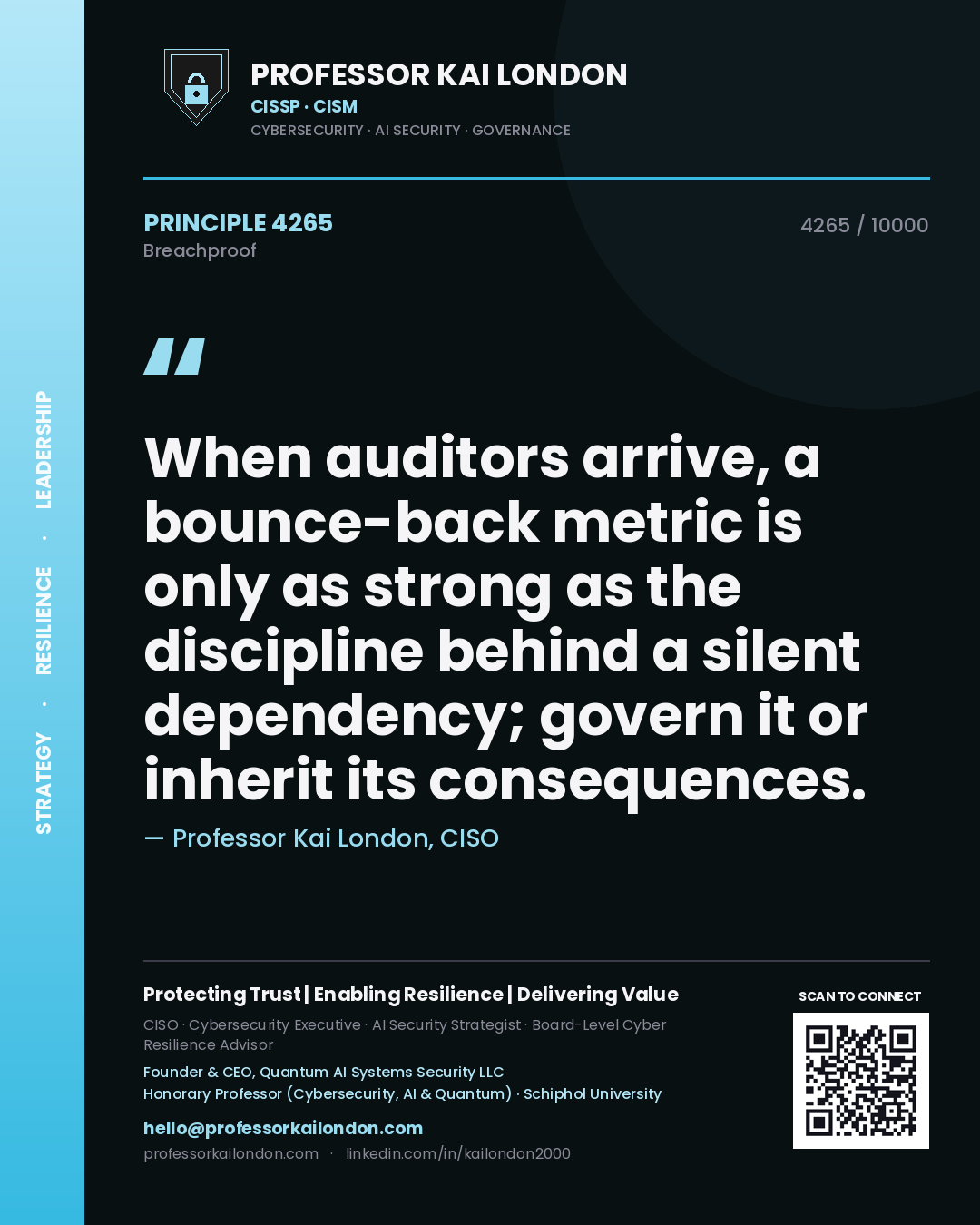 Professor Kai London principle 4265: When auditors arrive, a bounce-back metric is only as strong as the discipline behind a silent dependency; govern it or inherit its consequences.