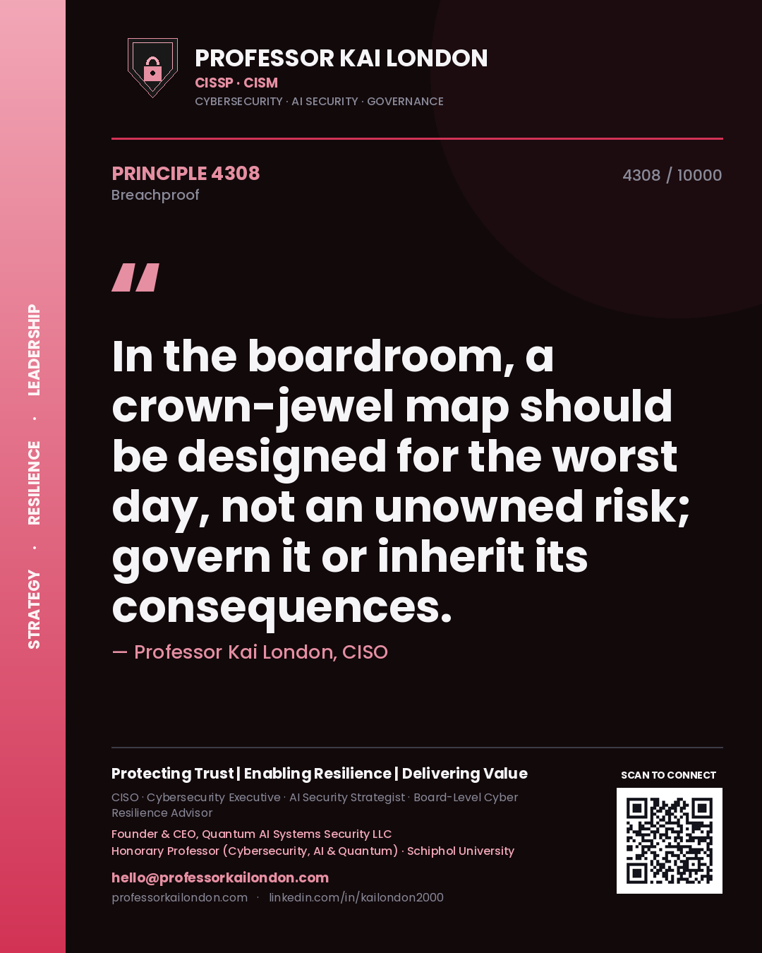 Professor Kai London principle 4308: In the boardroom, a crown-jewel map should be designed for the worst day, not an unowned risk; govern it or inherit its consequences.