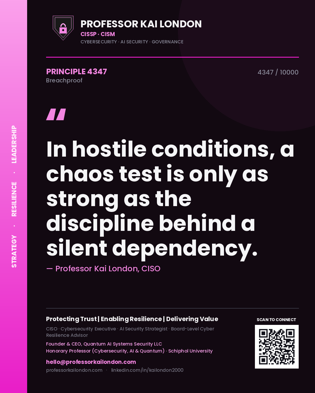 Professor Kai London principle 4347: In hostile conditions, a chaos test is only as strong as the discipline behind a silent dependency.