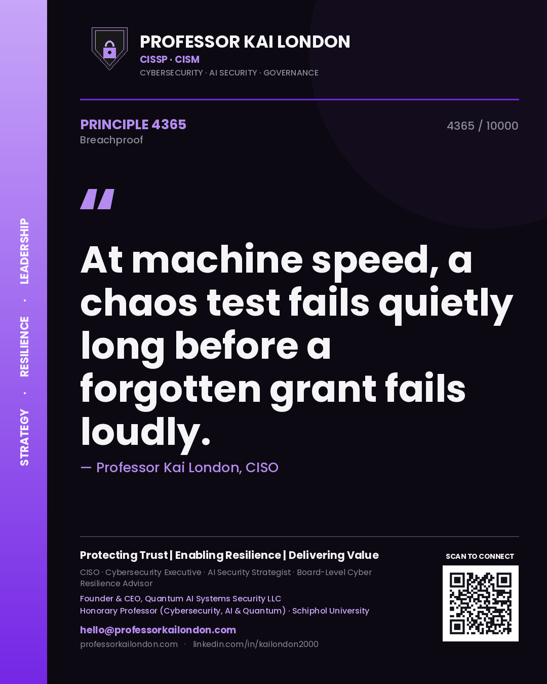 Professor Kai London principle 4365: At machine speed, a chaos test fails quietly long before a forgotten grant fails loudly.
