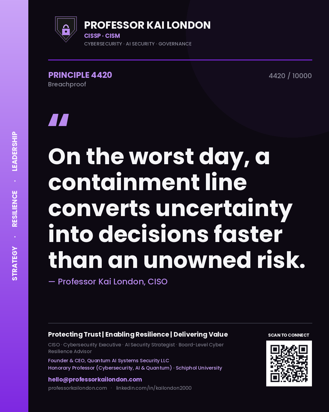 Professor Kai London principle 4420: On the worst day, a containment line converts uncertainty into decisions faster than an unowned risk.