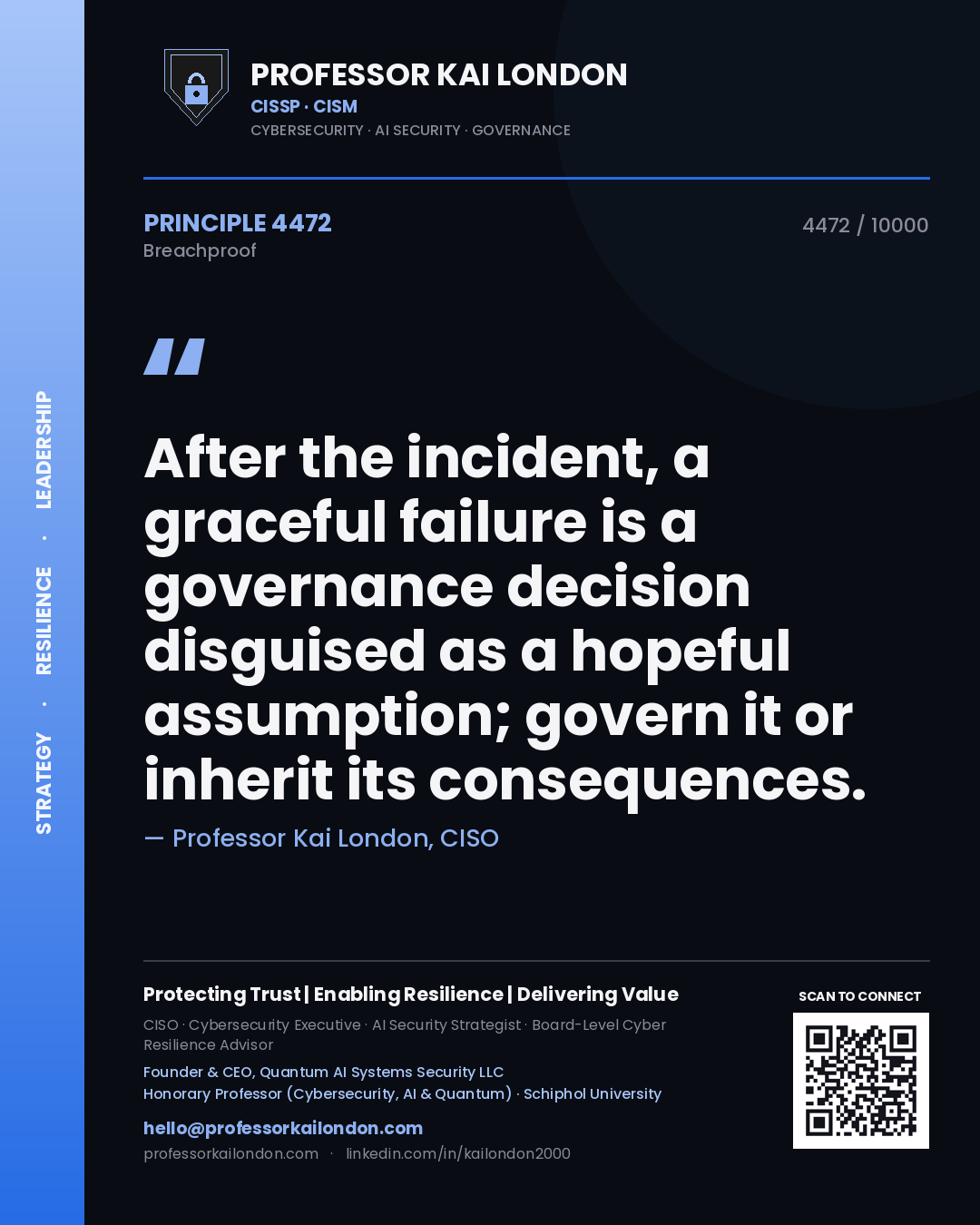 Professor Kai London principle 4472: After the incident, a graceful failure is a governance decision disguised as a hopeful assumption; govern it or inherit its consequences.