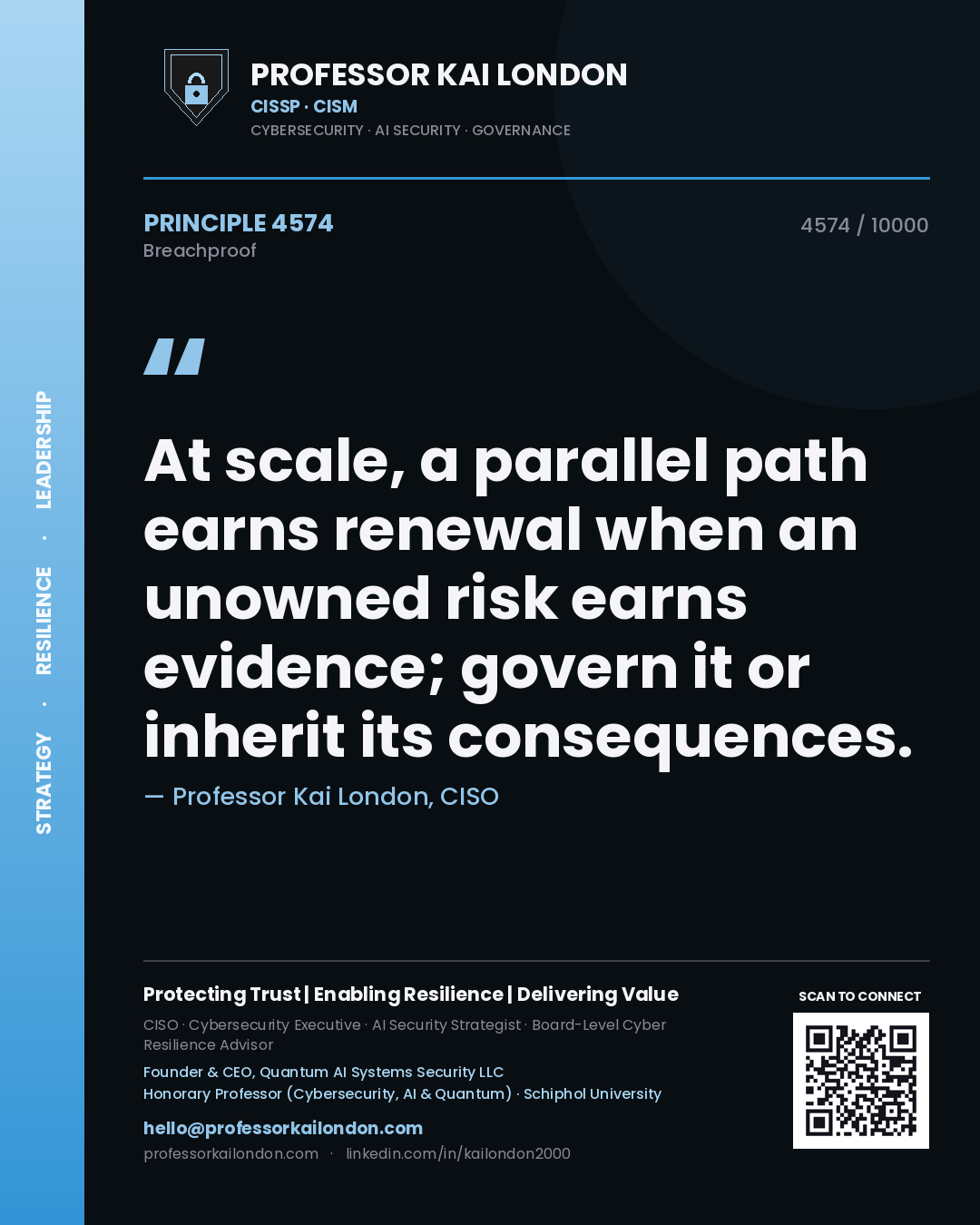Professor Kai London principle 4574: At scale, a parallel path earns renewal when an unowned risk earns evidence; govern it or inherit its consequences.