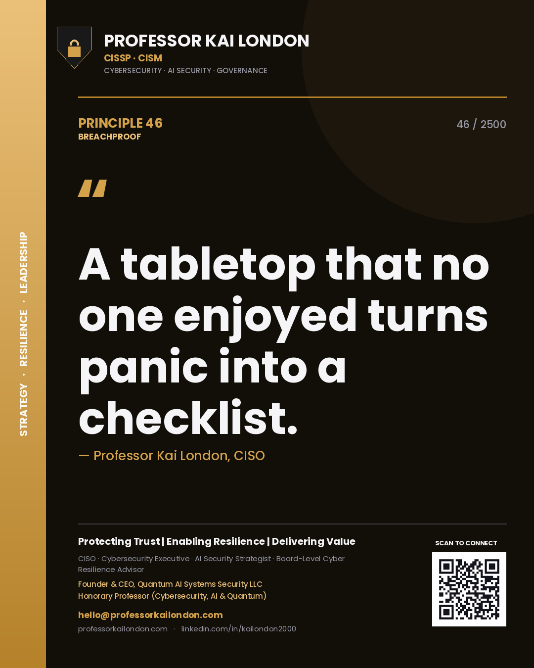 Professor Kai London principle 46: A tabletop that no one enjoyed turns panic into a checklist.