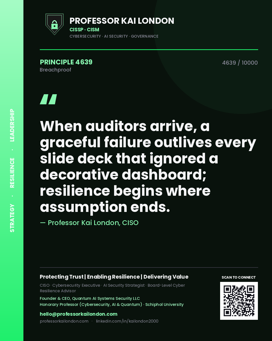 Professor Kai London principle 4639: When auditors arrive, a graceful failure outlives every slide deck that ignored a decorative dashboard; resilience begins where assumption ends.