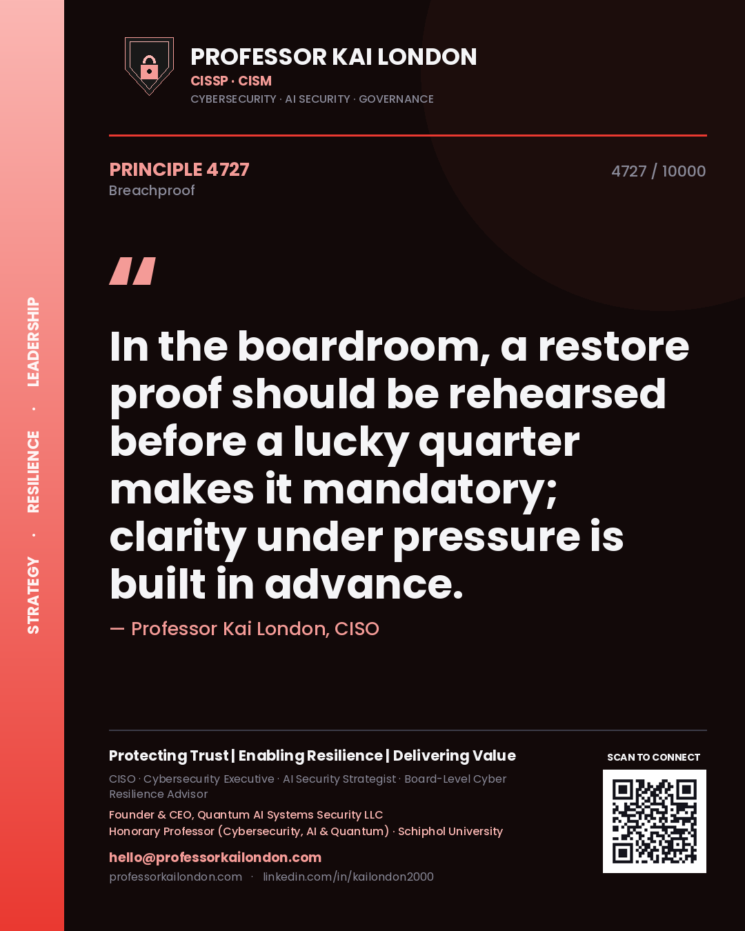 Professor Kai London principle 4727: In the boardroom, a restore proof should be rehearsed before a lucky quarter makes it mandatory; clarity under pressure is built in advance.
