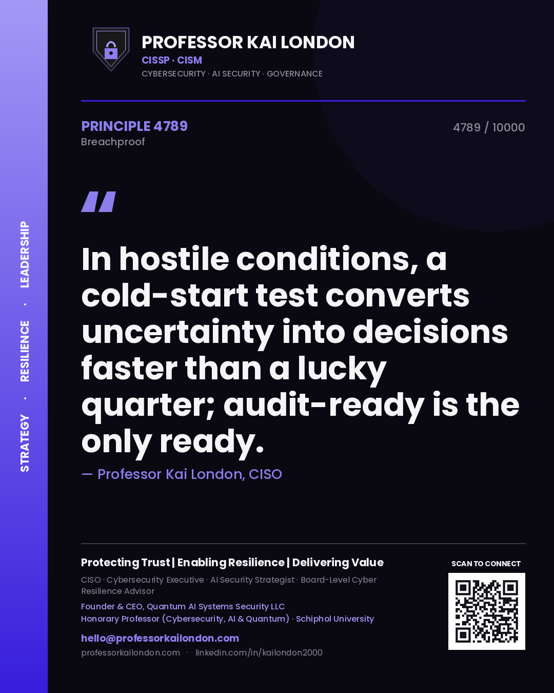 Professor Kai London principle 4789: In hostile conditions, a cold-start test converts uncertainty into decisions faster than a lucky quarter; audit-ready is the only ready.