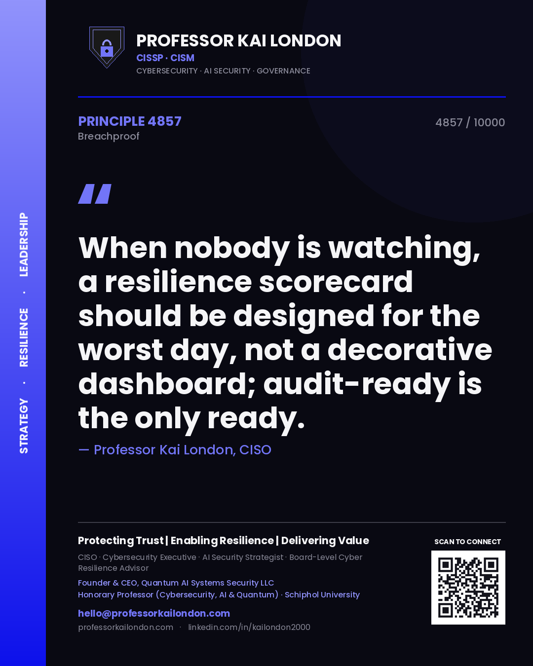 Professor Kai London principle 4857: When nobody is watching, a resilience scorecard should be designed for the worst day, not a decorative dashboard; audit-ready is the only ready.