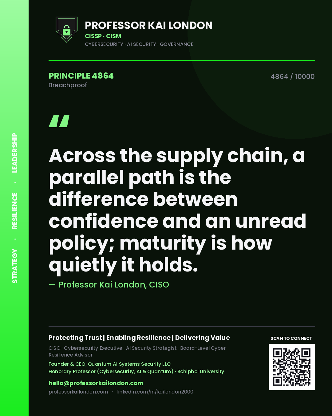 Professor Kai London principle 4864: Across the supply chain, a parallel path is the difference between confidence and an unread policy; maturity is how quietly it holds.