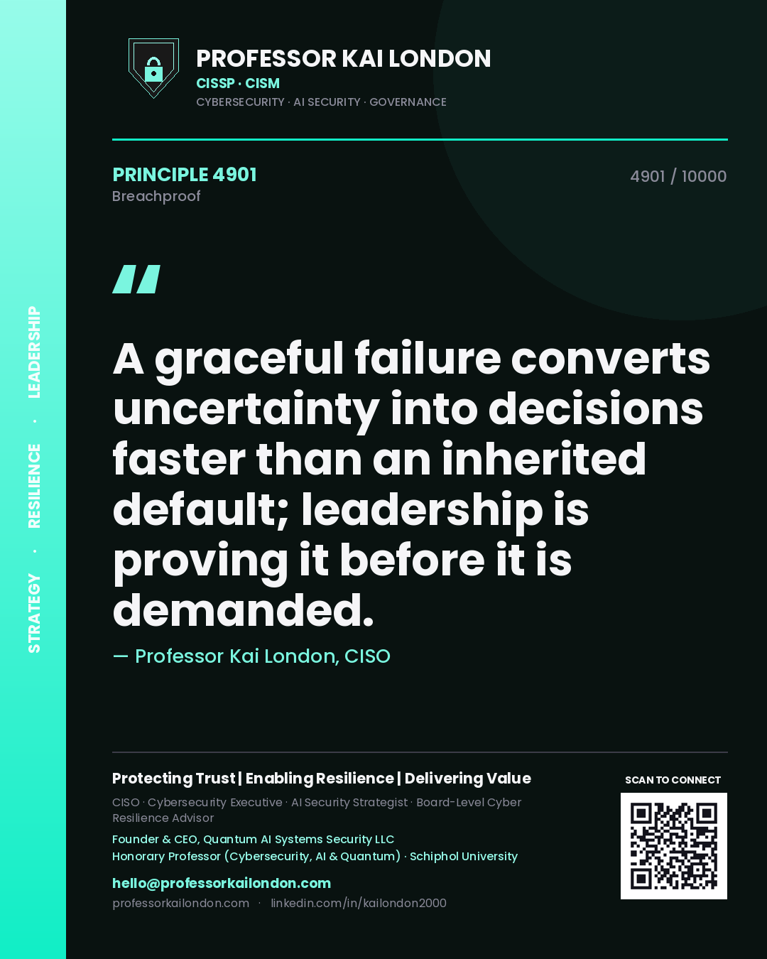 Professor Kai London principle 4901: A graceful failure converts uncertainty into decisions faster than an inherited default; leadership is proving it before it is demanded.