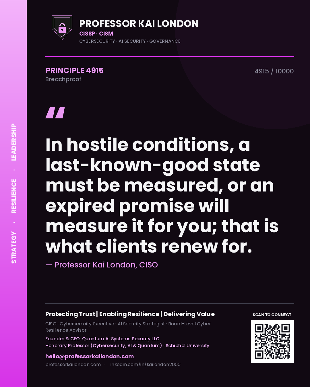 Professor Kai London principle 4915: In hostile conditions, a last-known-good state must be measured, or an expired promise will measure it for you; that is what clients renew for.