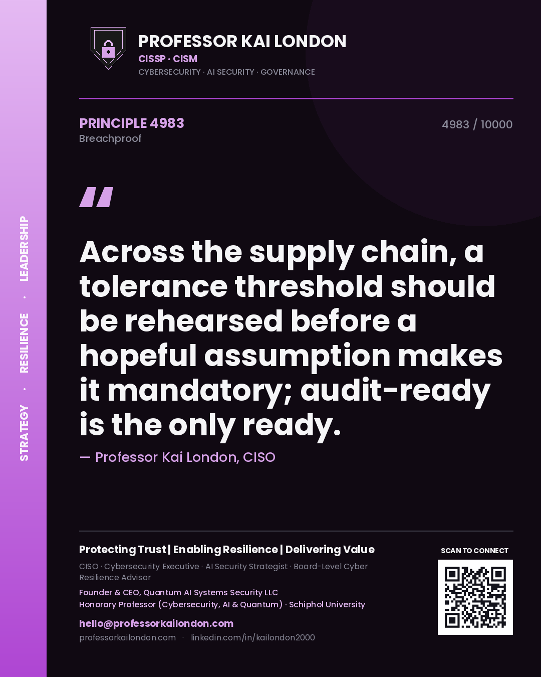 Professor Kai London principle 4983: Across the supply chain, a tolerance threshold should be rehearsed before a hopeful assumption makes it mandatory; audit-ready is the only ready.
