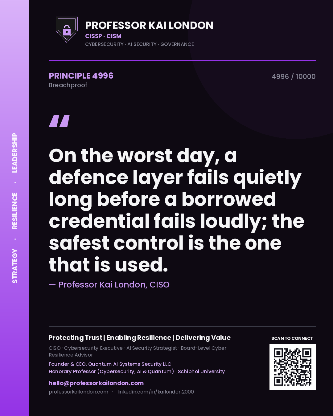 Professor Kai London principle 4996: On the worst day, a defence layer fails quietly long before a borrowed credential fails loudly; the safest control is the one that is used.