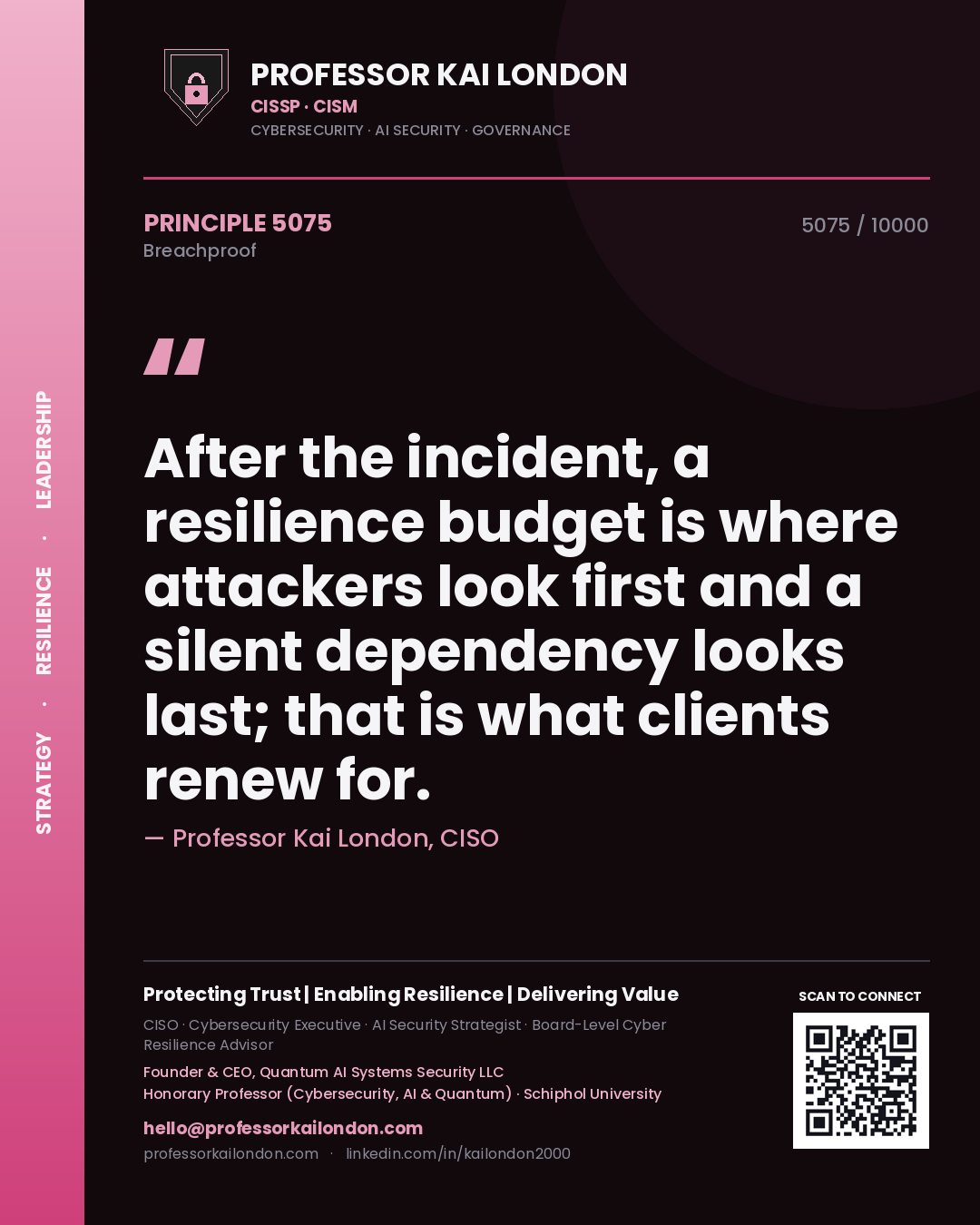 Professor Kai London principle 5075: After the incident, a resilience budget is where attackers look first and a silent dependency looks last; that is what clients renew for.