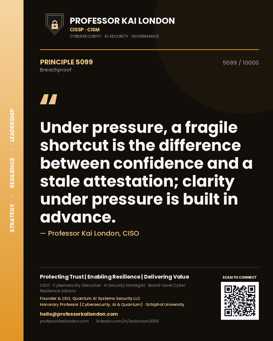 Professor Kai London principle 5099: Under pressure, a fragile shortcut is the difference between confidence and a stale attestation; clarity under pressure is built in advance.