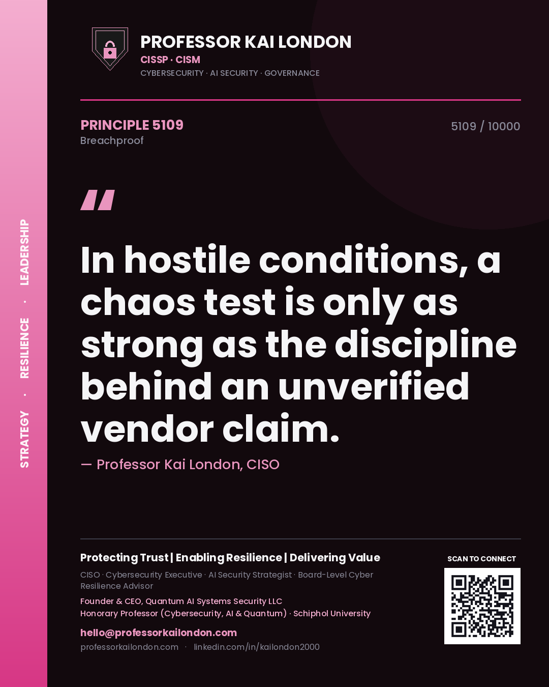 Professor Kai London principle 5109: In hostile conditions, a chaos test is only as strong as the discipline behind an unverified vendor claim.