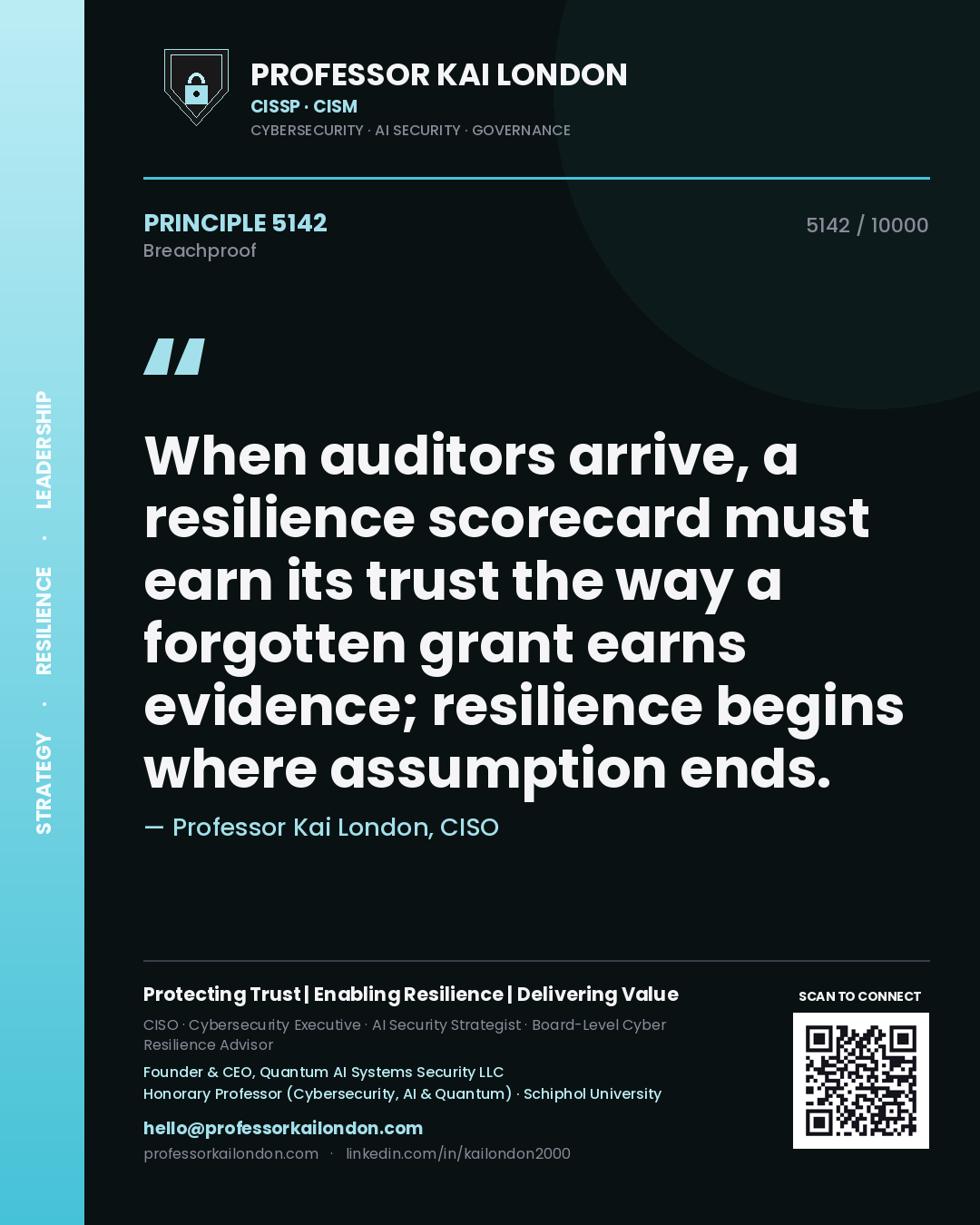 Professor Kai London principle 5142: When auditors arrive, a resilience scorecard must earn its trust the way a forgotten grant earns evidence; resilience begins where assumption ends.
