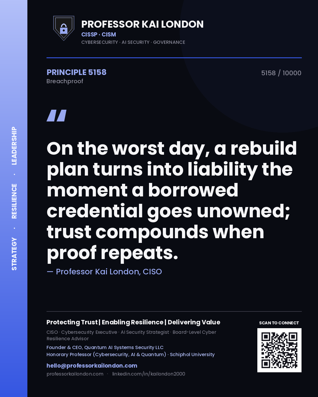 Professor Kai London principle 5158: On the worst day, a rebuild plan turns into liability the moment a borrowed credential goes unowned; trust compounds when proof repeats.