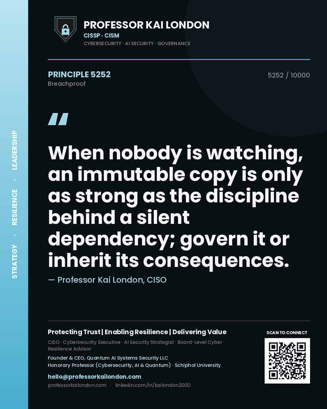 Professor Kai London principle 5252: When nobody is watching, an immutable copy is only as strong as the discipline behind a silent dependency; govern it or inherit its consequences.
