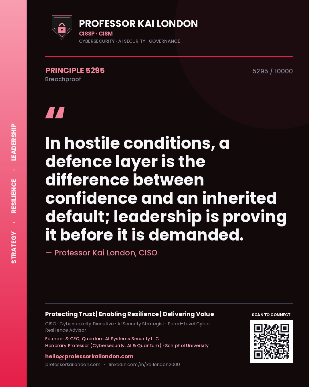 Professor Kai London principle 5295: In hostile conditions, a defence layer is the difference between confidence and an inherited default; leadership is proving it before it is demanded.