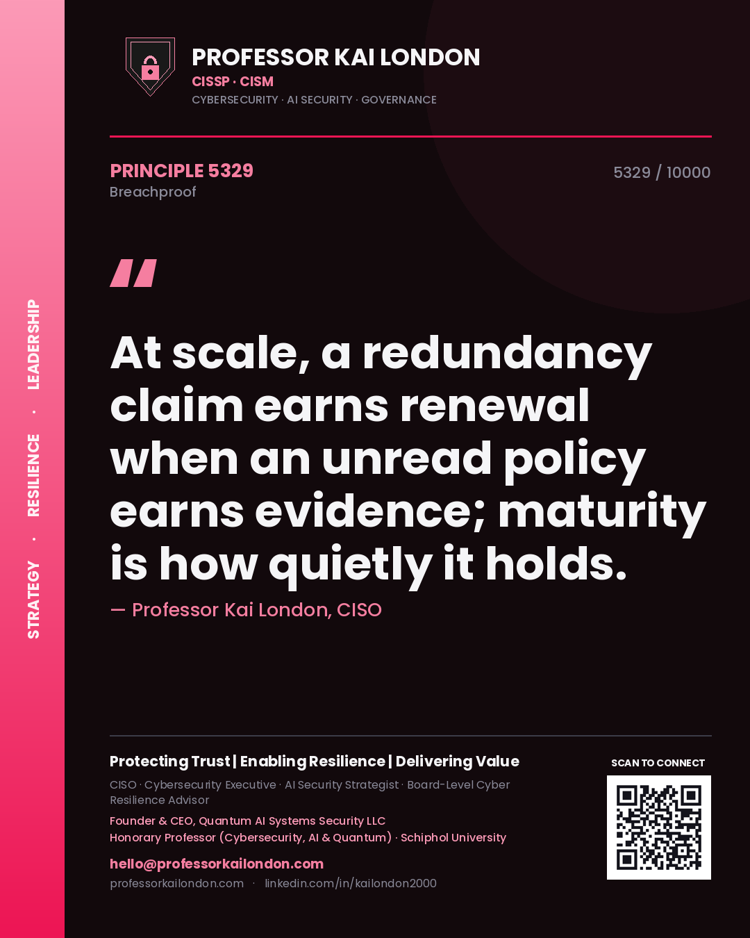 Professor Kai London principle 5329: At scale, a redundancy claim earns renewal when an unread policy earns evidence; maturity is how quietly it holds.