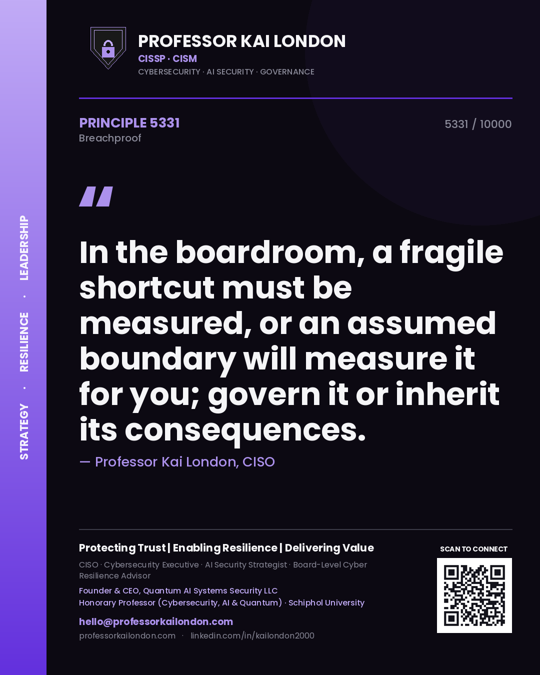 Professor Kai London principle 5331: In the boardroom, a fragile shortcut must be measured, or an assumed boundary will measure it for you; govern it or inherit its consequences.