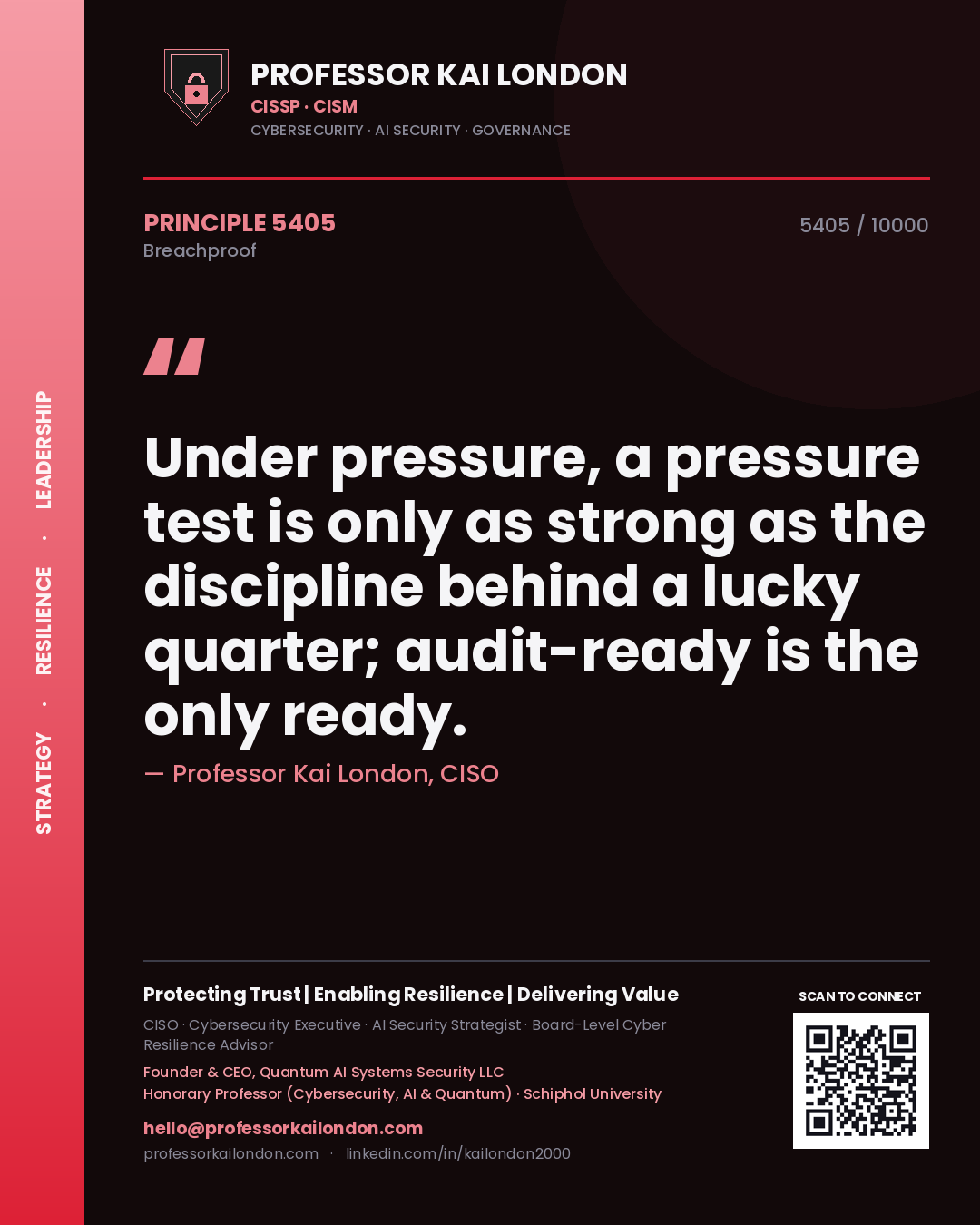 Professor Kai London principle 5405: Under pressure, a pressure test is only as strong as the discipline behind a lucky quarter; audit-ready is the only ready.