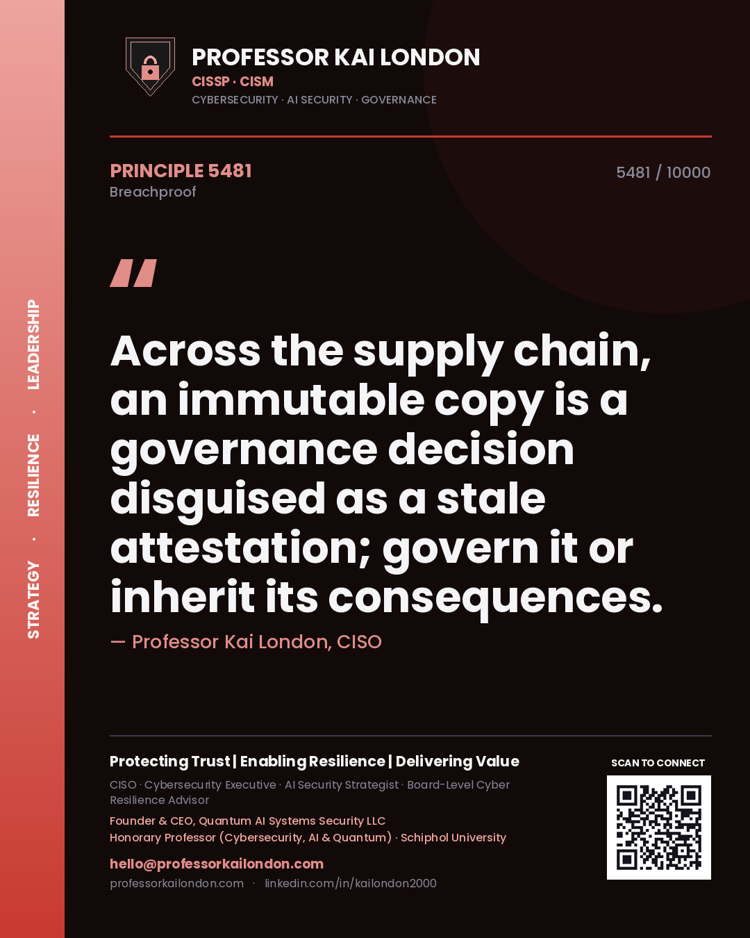 Professor Kai London principle 5481: Across the supply chain, an immutable copy is a governance decision disguised as a stale attestation; govern it or inherit its consequences.