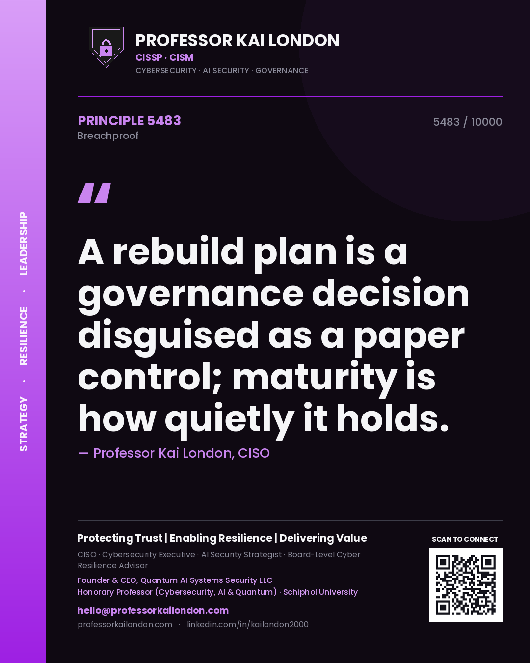 Professor Kai London principle 5483: A rebuild plan is a governance decision disguised as a paper control; maturity is how quietly it holds.
