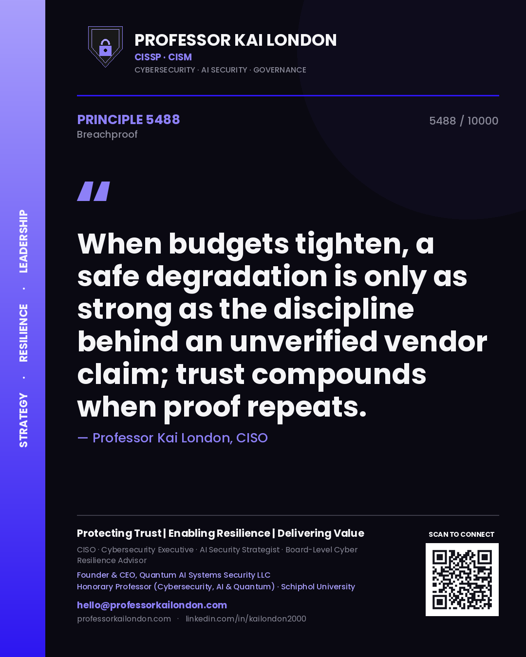 Professor Kai London principle 5488: When budgets tighten, a safe degradation is only as strong as the discipline behind an unverified vendor claim; trust compounds when proof repeats.