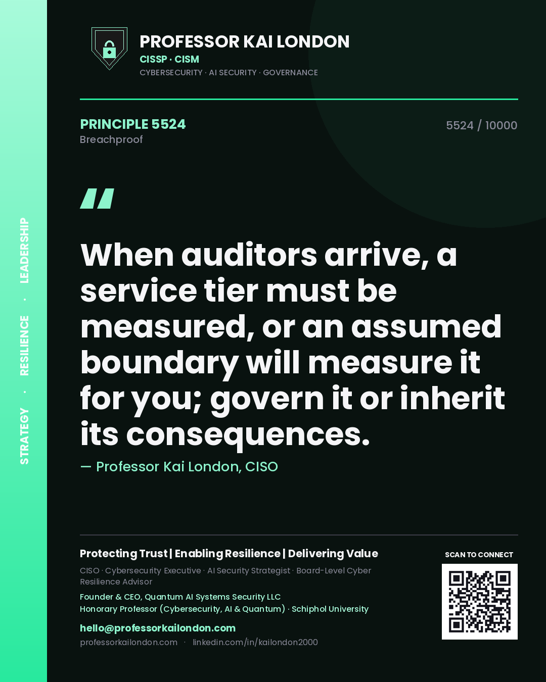 Professor Kai London principle 5524: When auditors arrive, a service tier must be measured, or an assumed boundary will measure it for you; govern it or inherit its consequences.