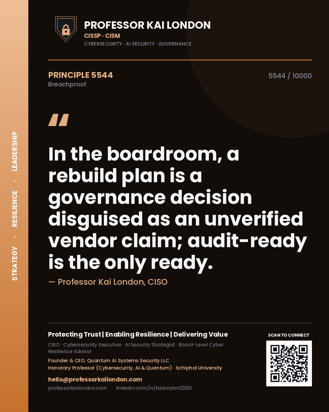 Professor Kai London principle 5544: In the boardroom, a rebuild plan is a governance decision disguised as an unverified vendor claim; audit-ready is the only ready.