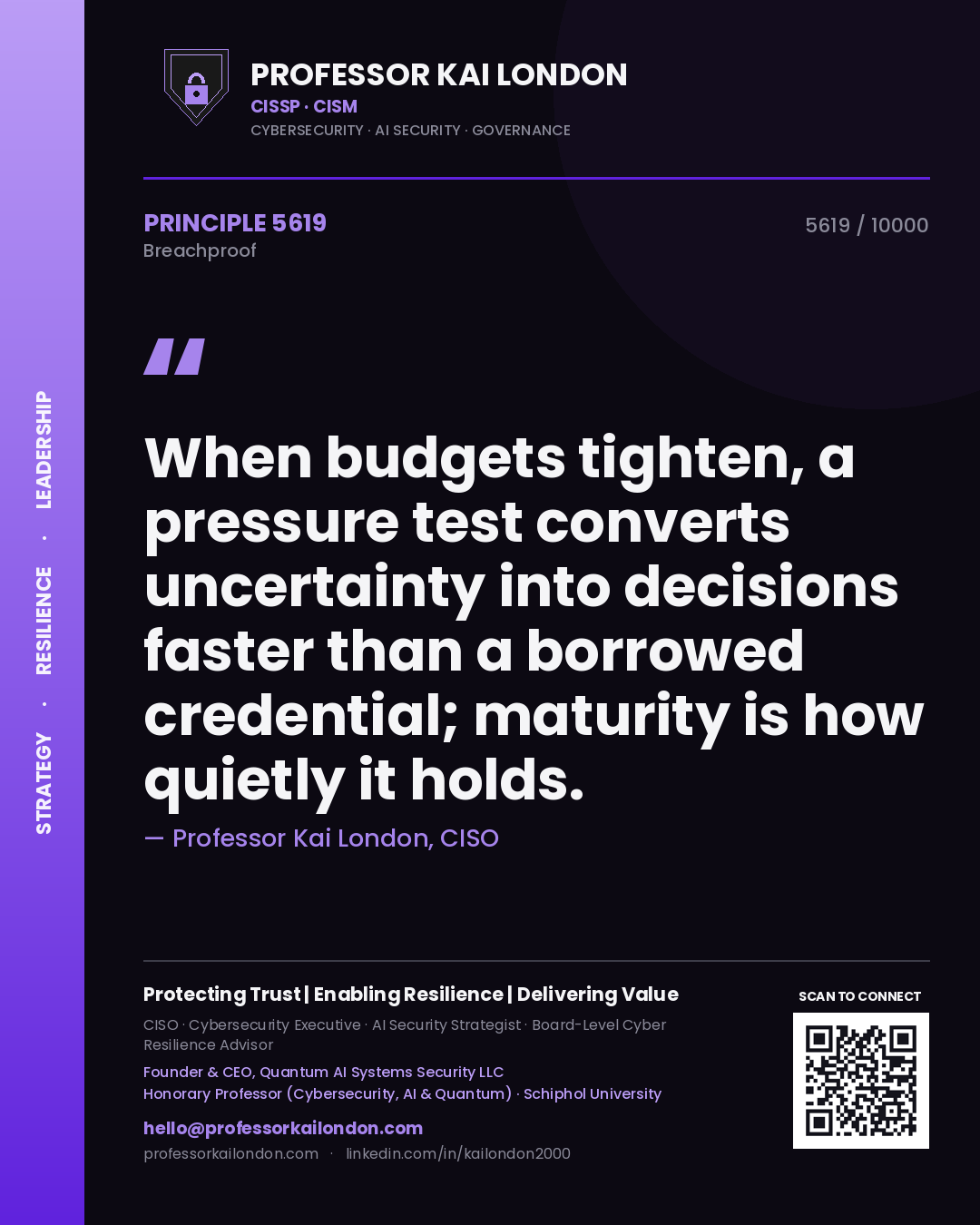 Professor Kai London principle 5619: When budgets tighten, a pressure test converts uncertainty into decisions faster than a borrowed credential; maturity is how quietly it holds.