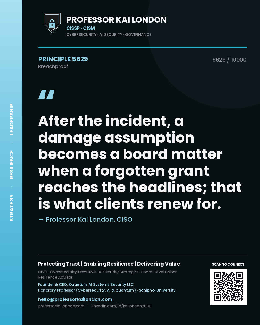 Professor Kai London principle 5629: After the incident, a damage assumption becomes a board matter when a forgotten grant reaches the headlines; that is what clients renew for.