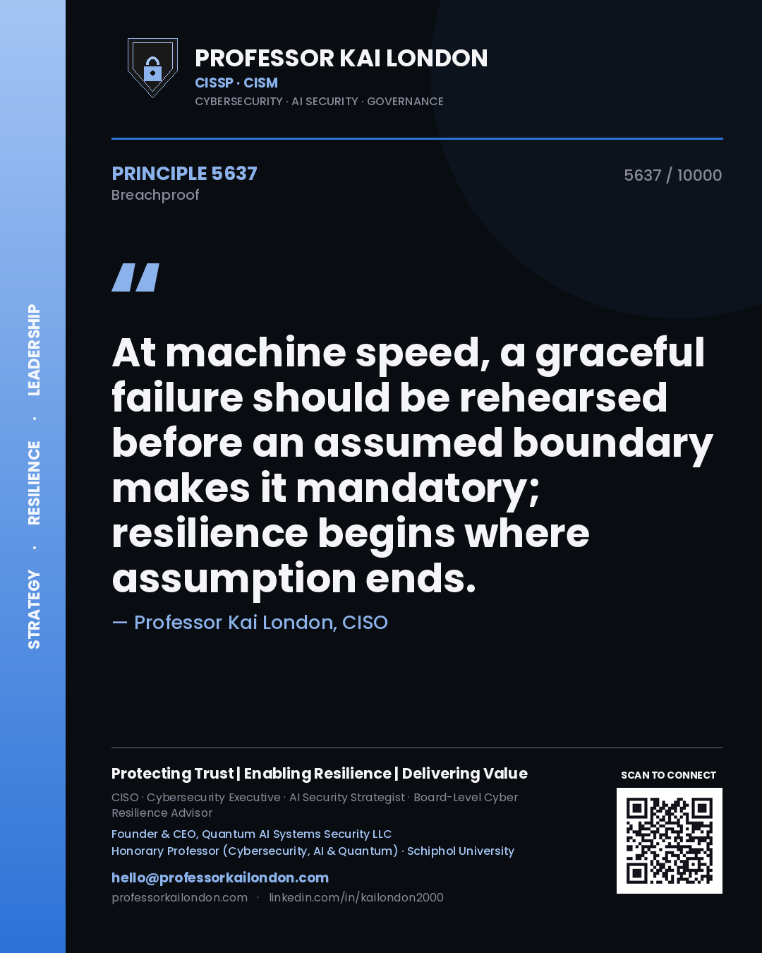 Professor Kai London principle 5637: At machine speed, a graceful failure should be rehearsed before an assumed boundary makes it mandatory; resilience begins where assumption ends.