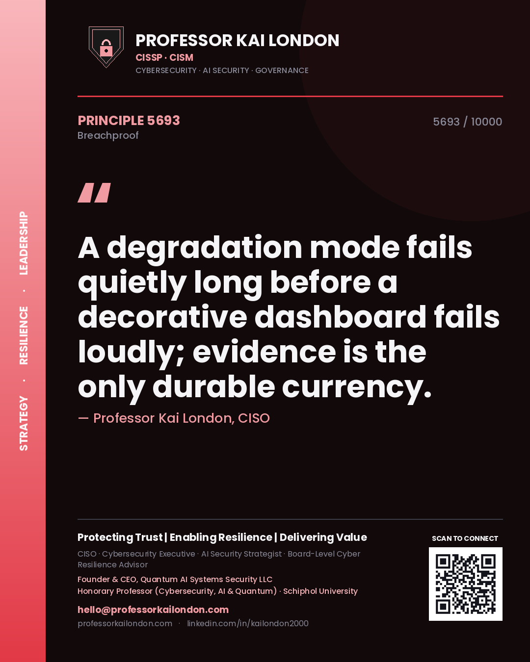 Professor Kai London principle 5693: A degradation mode fails quietly long before a decorative dashboard fails loudly; evidence is the only durable currency.