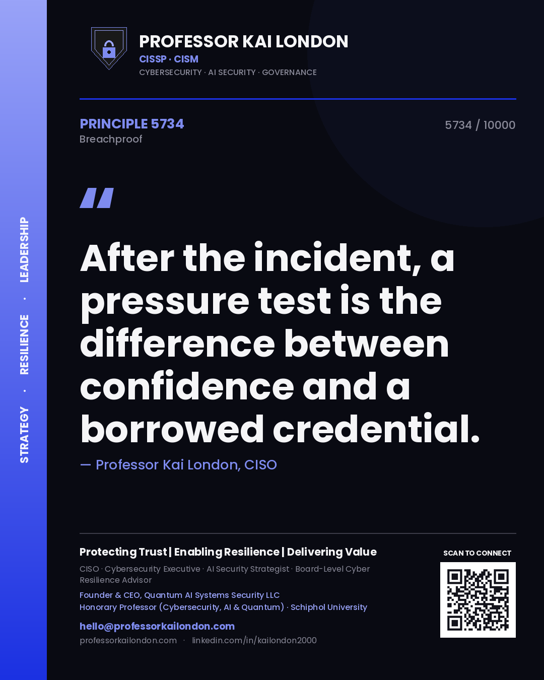 Professor Kai London principle 5734: After the incident, a pressure test is the difference between confidence and a borrowed credential.