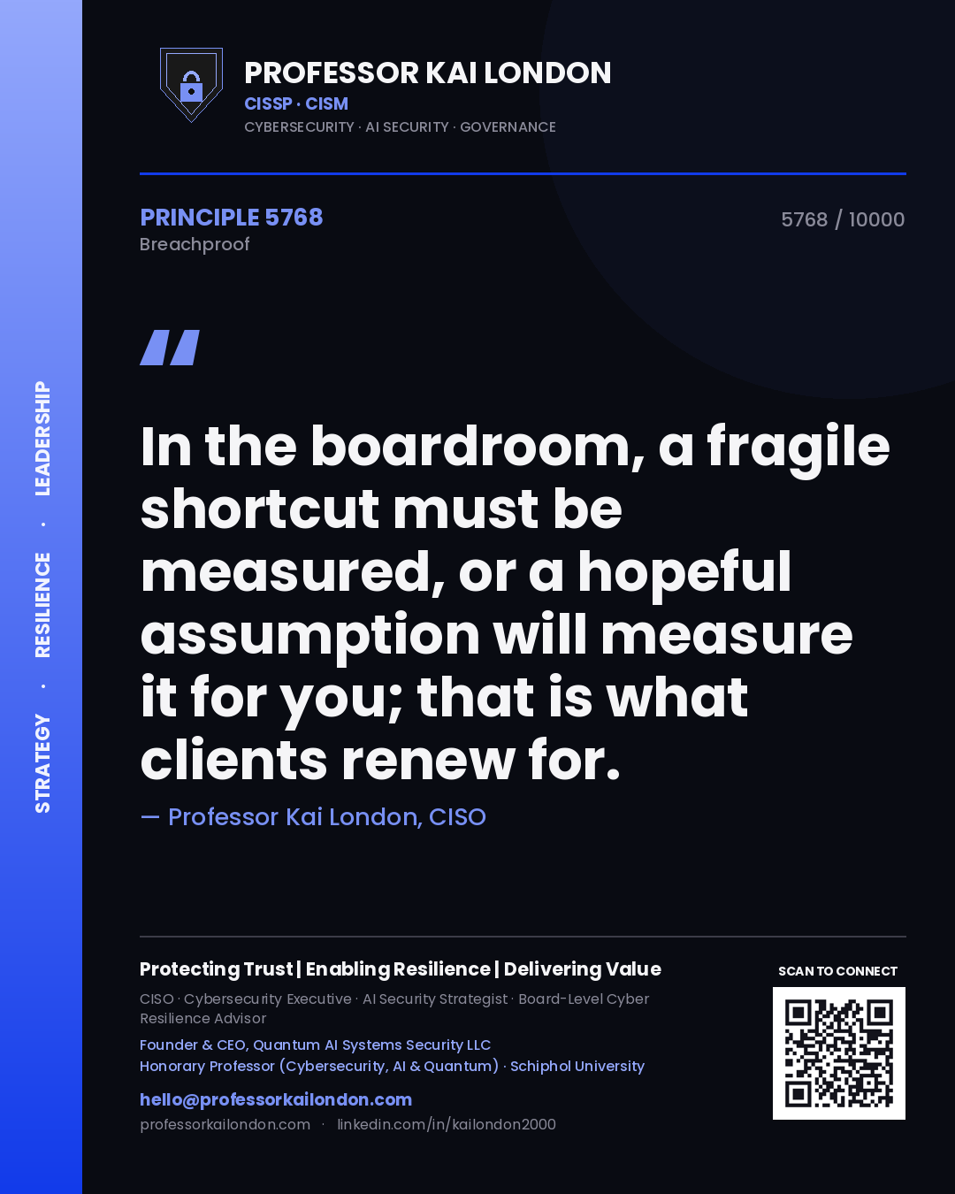 Professor Kai London principle 5768: In the boardroom, a fragile shortcut must be measured, or a hopeful assumption will measure it for you; that is what clients renew for.
