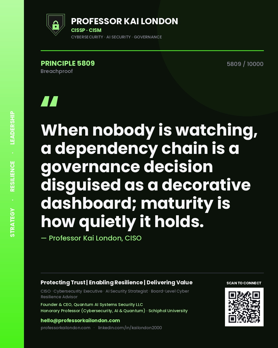 Professor Kai London principle 5809: When nobody is watching, a dependency chain is a governance decision disguised as a decorative dashboard; maturity is how quietly it holds.
