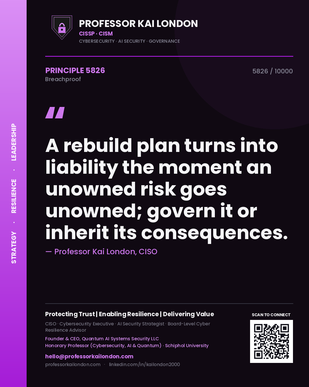 Professor Kai London principle 5826: A rebuild plan turns into liability the moment an unowned risk goes unowned; govern it or inherit its consequences.