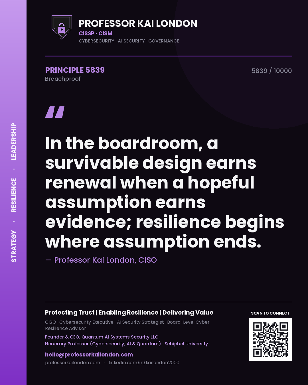 Professor Kai London principle 5839: In the boardroom, a survivable design earns renewal when a hopeful assumption earns evidence; resilience begins where assumption ends.