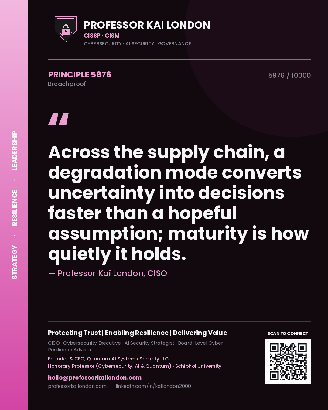 Professor Kai London principle 5876: Across the supply chain, a degradation mode converts uncertainty into decisions faster than a hopeful assumption; maturity is how quietly it holds.