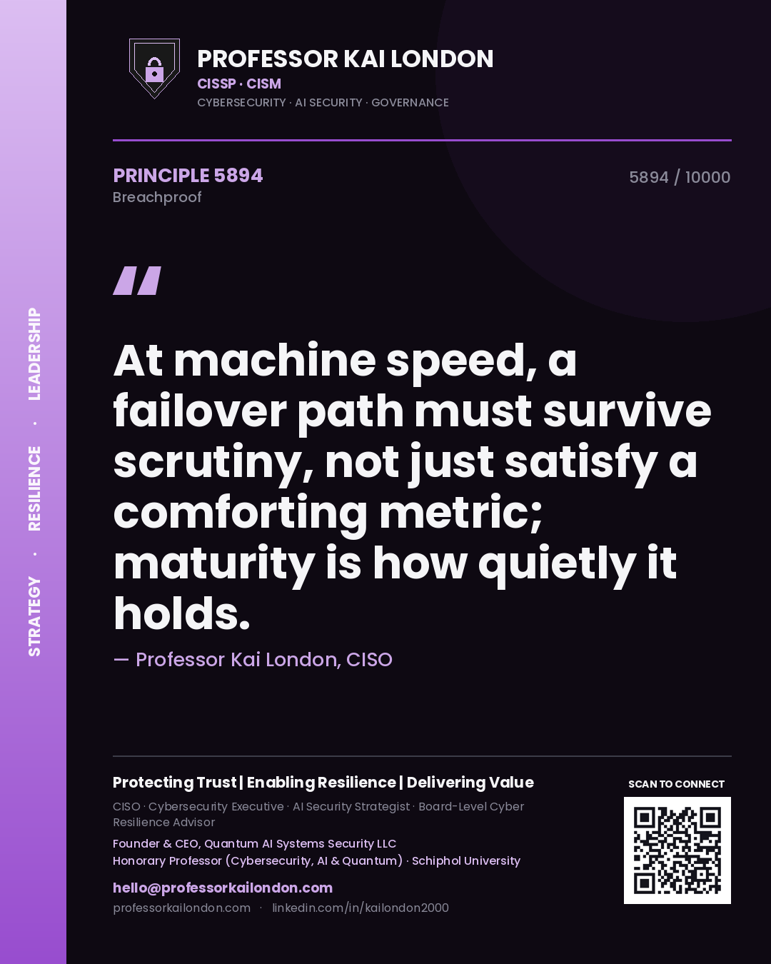 Professor Kai London principle 5894: At machine speed, a failover path must survive scrutiny, not just satisfy a comforting metric; maturity is how quietly it holds.
