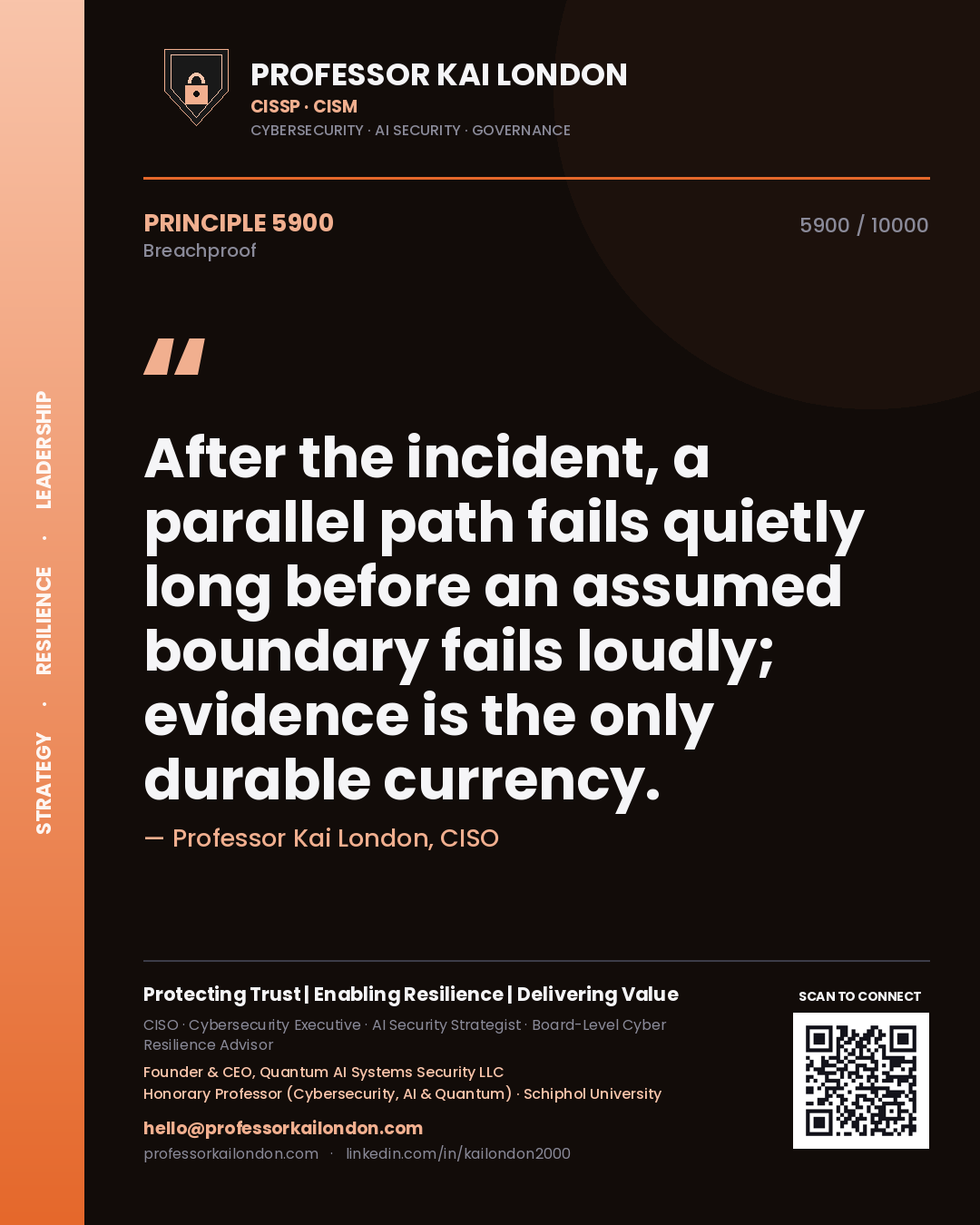 Professor Kai London principle 5900: After the incident, a parallel path fails quietly long before an assumed boundary fails loudly; evidence is the only durable currency.