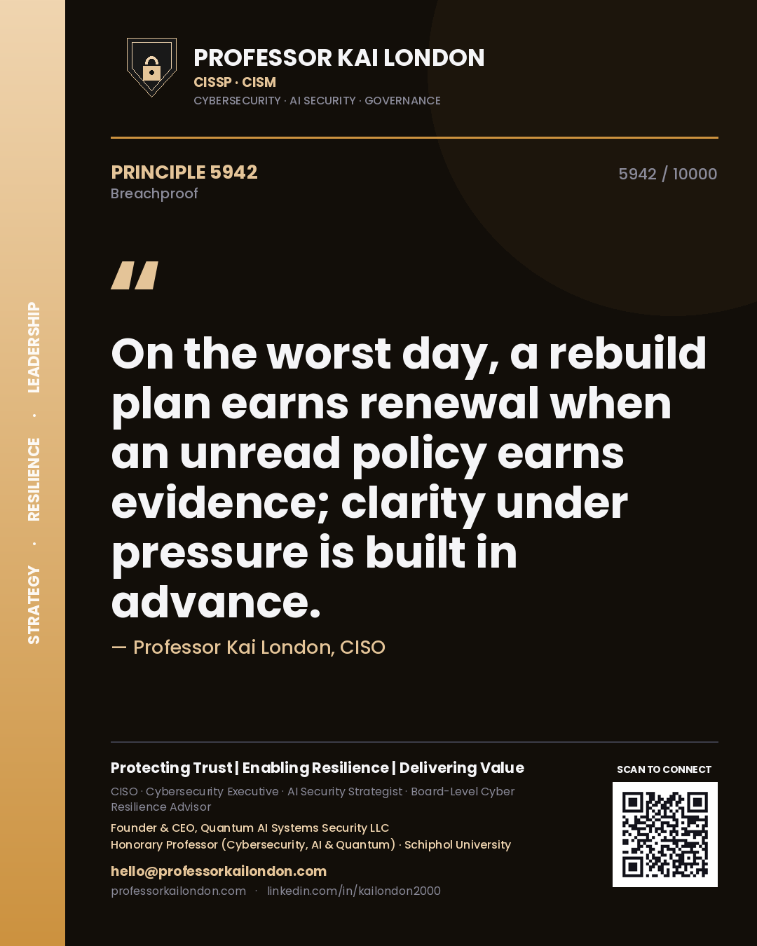 Professor Kai London principle 5942: On the worst day, a rebuild plan earns renewal when an unread policy earns evidence; clarity under pressure is built in advance.