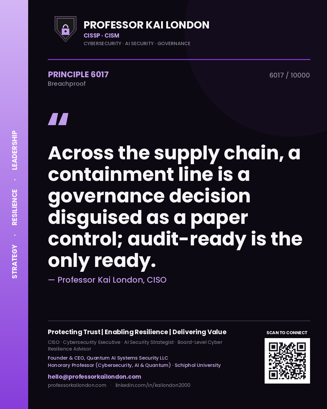 Professor Kai London principle 6017: Across the supply chain, a containment line is a governance decision disguised as a paper control; audit-ready is the only ready.