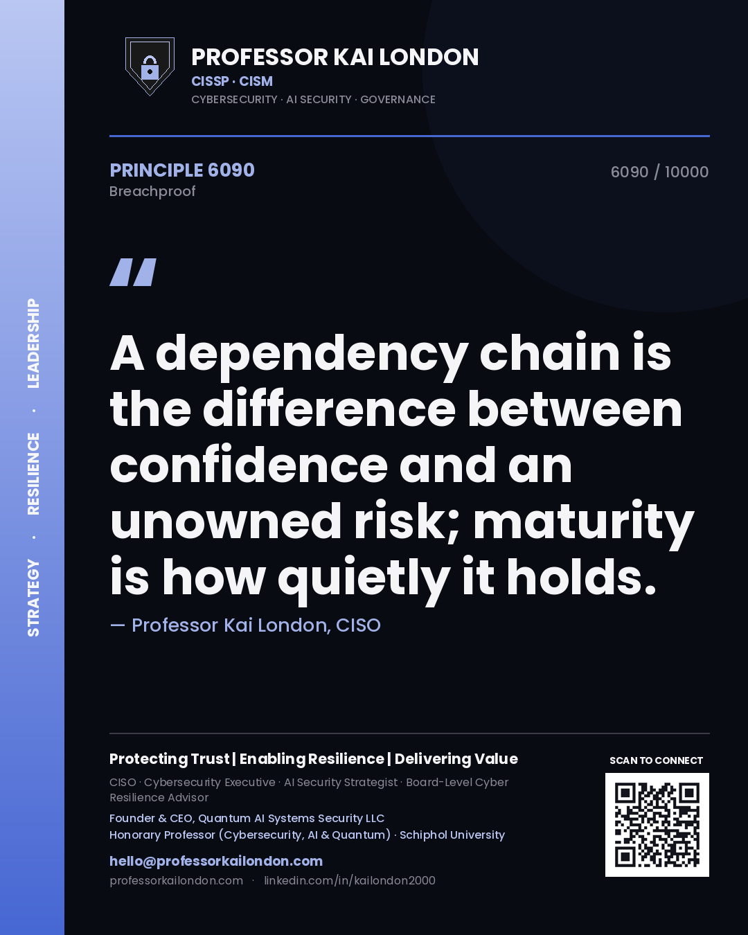 Professor Kai London principle 6090: A dependency chain is the difference between confidence and an unowned risk; maturity is how quietly it holds.