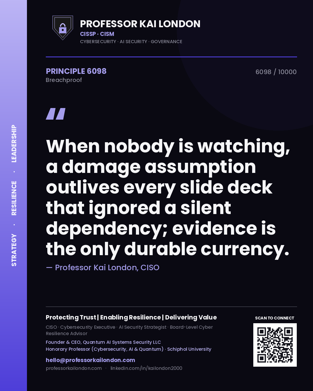 Professor Kai London principle 6098: When nobody is watching, a damage assumption outlives every slide deck that ignored a silent dependency; evidence is the only durable currency.
