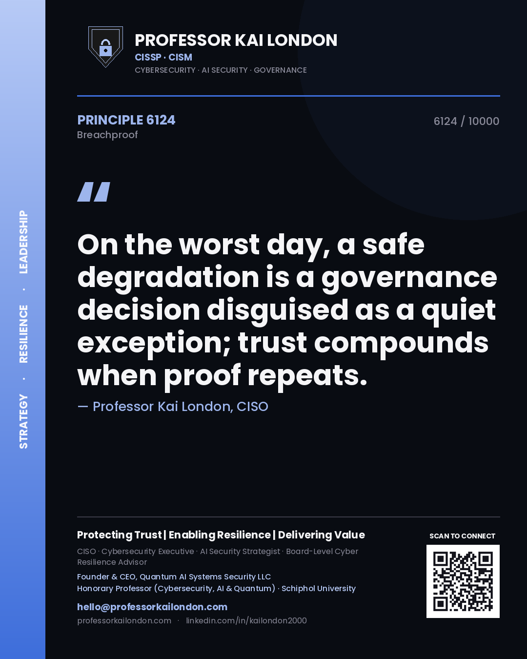 Professor Kai London principle 6124: On the worst day, a safe degradation is a governance decision disguised as a quiet exception; trust compounds when proof repeats.
