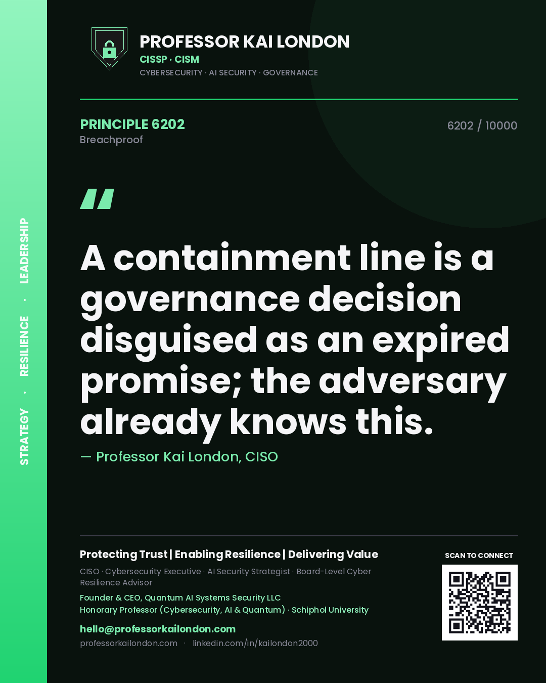 Professor Kai London principle 6202: A containment line is a governance decision disguised as an expired promise; the adversary already knows this.